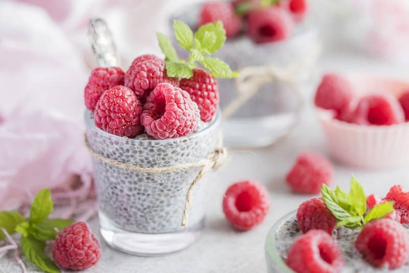 Chia pudding with fresh raspberries