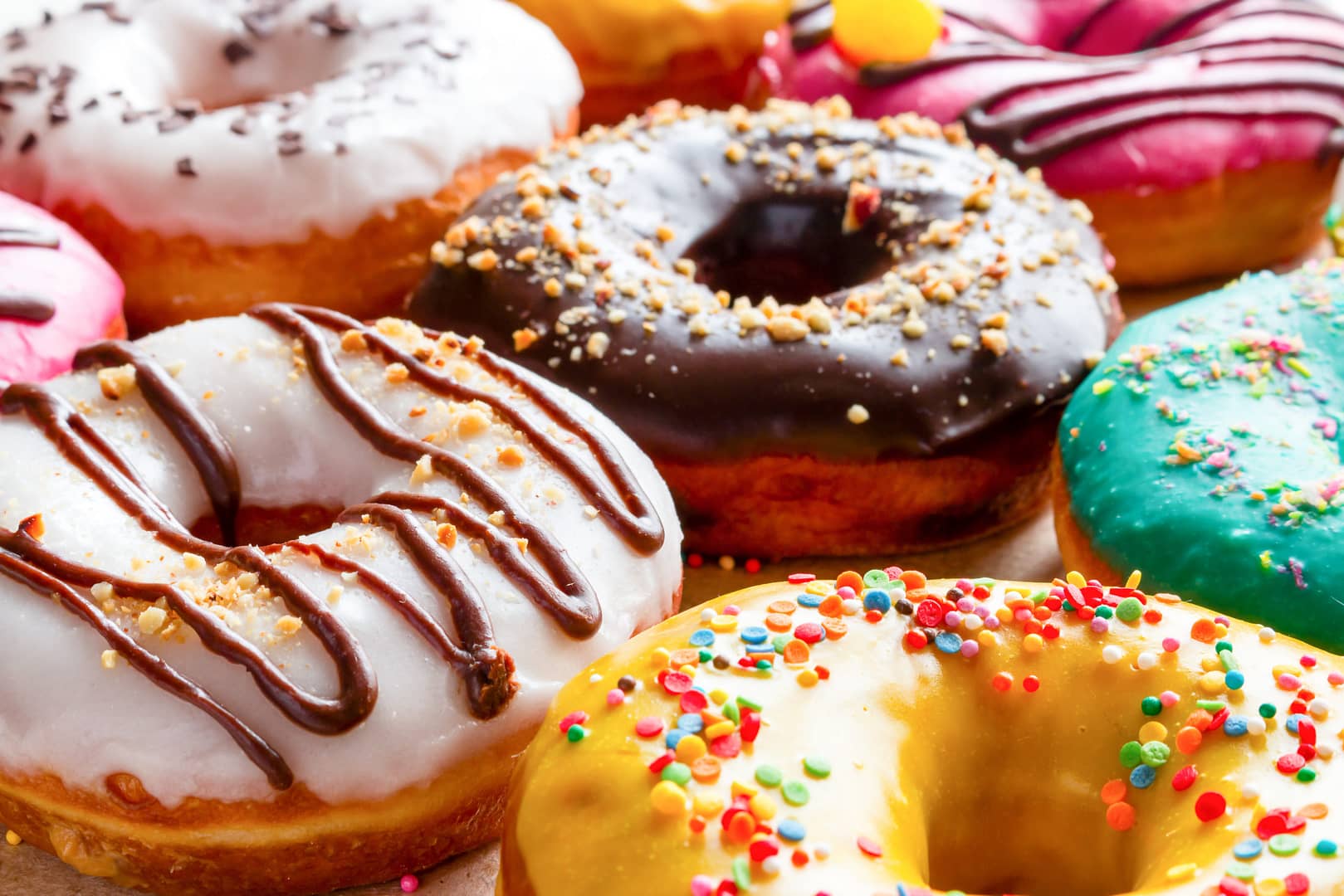 donuts in multicolored glaze close-up